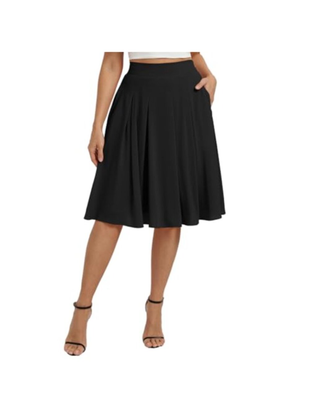 Women's High Waist A Line Pleated Chiffon Skirt with Pockets Below Knee